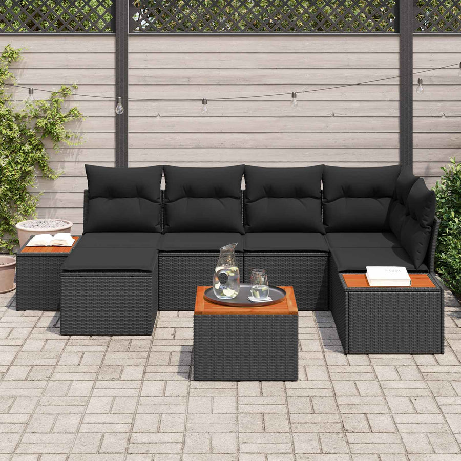 Garden Sofa Set 7 pcs Black Poly Rattan