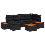 Garden Sofa Set with Cushion 7 pcs Black Poly Rattan - Front View