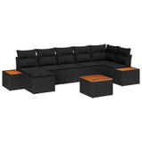 Garden Sofa Set with Cushion 8 pcs Black Poly Rattan - Front View