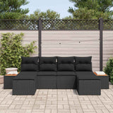 Garden Sofa Set with Cushion 6 pcs Black Poly Rattan - Side View