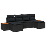 Garden Sofa Set with Cushion 6 pcs Black Poly Rattan - Front View