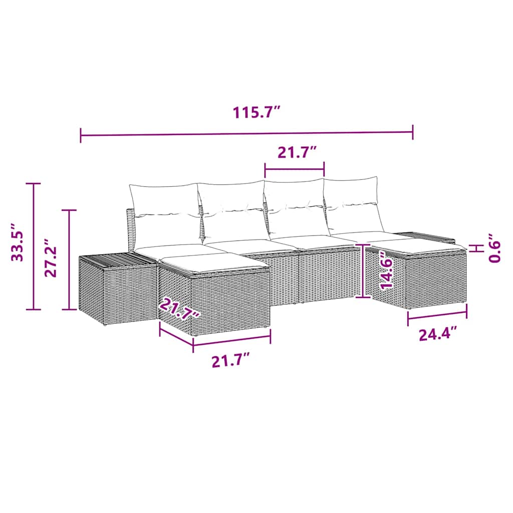 Garden Sofa Set with Cushion 6 pcs Black Poly Rattan