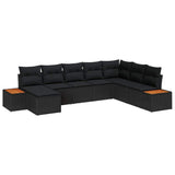 Garden Sofa Set with Cushion 8 pcs Black Poly Rattan - Front View