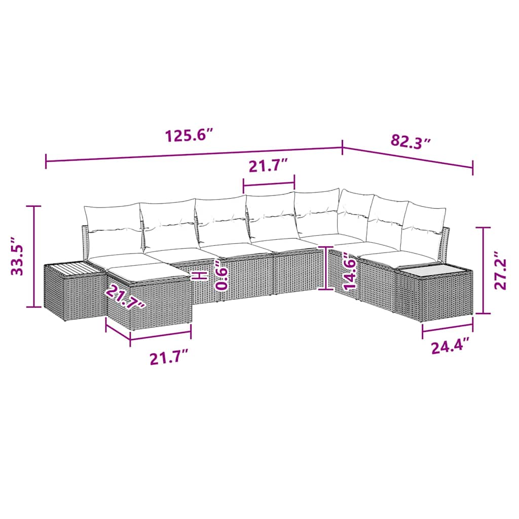 Garden Sofa Set with Cushion 8 pcs Black Poly Rattan