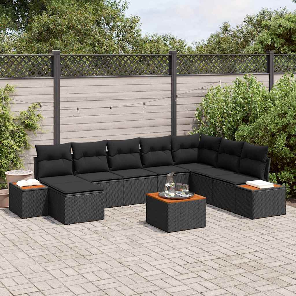 Garden Sofa Set with Cushion 9 pcs Black Poly Rattan