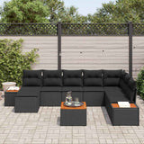 Garden Sofa Set with Cushion 9 pcs Black Poly Rattan - Side View