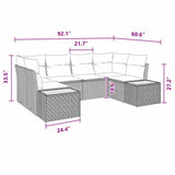 Garden Sofa Set with Cushion 6 pcs Black Poly rattan - Low Angle