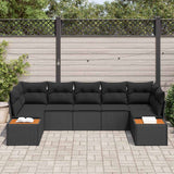 Garden Sofa Set with Cushion 7 pcs Black Poly Rattan - Side View