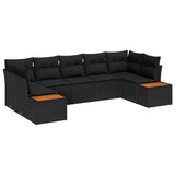 Garden Sofa Set with Cushion 7 pcs Black Poly Rattan - Front View
