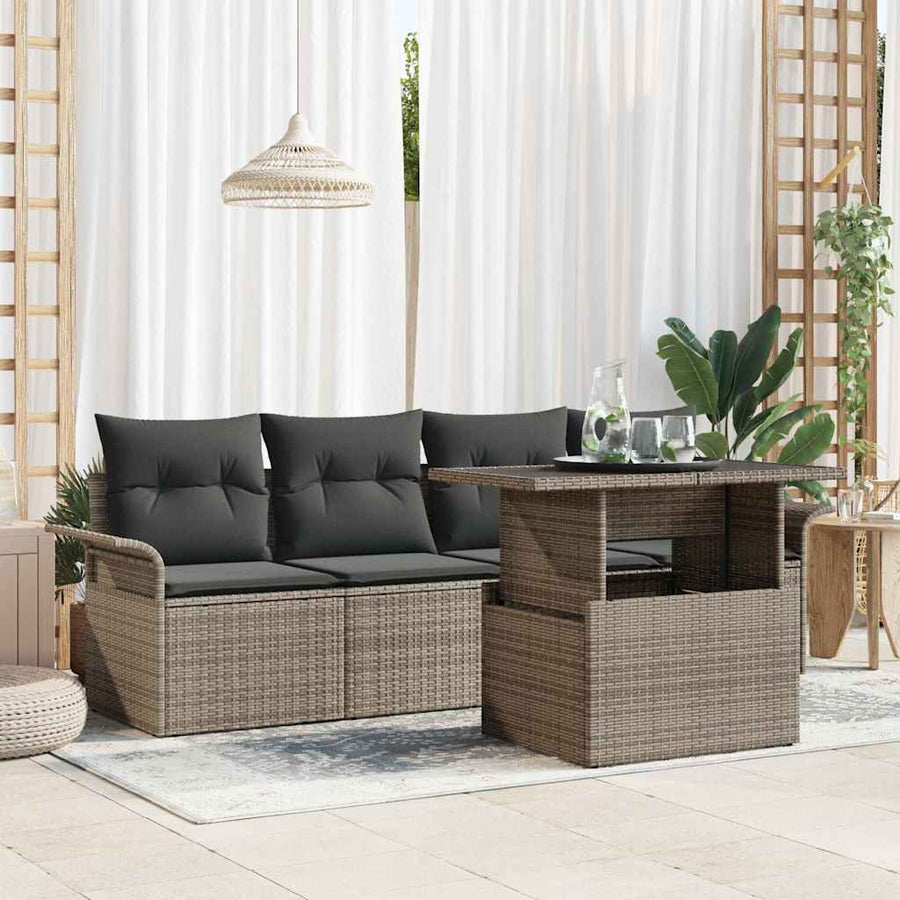 Garden Sofa Set 5 pcs Grey Poly Rattan