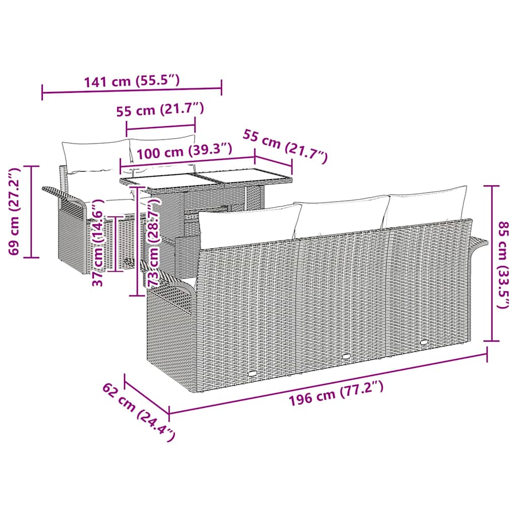 Garden Sofa Set with Cushion 6 pcs Grey Poly Rattan