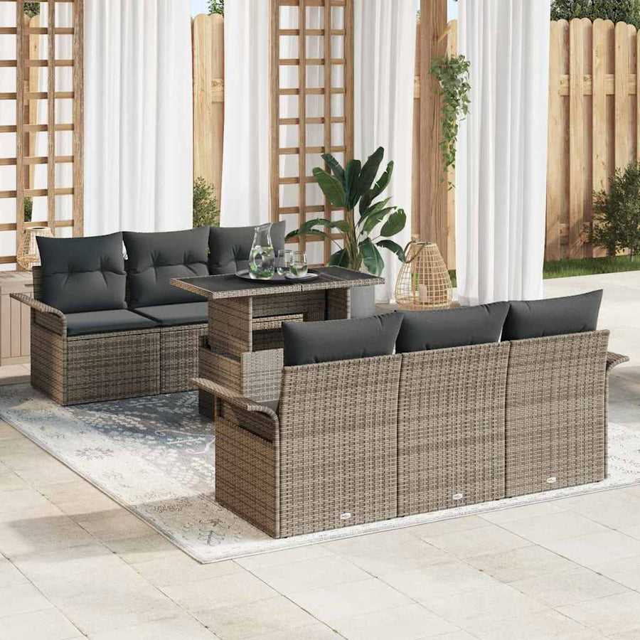 Garden Sofa Set 7 pcs Grey Poly Rattan