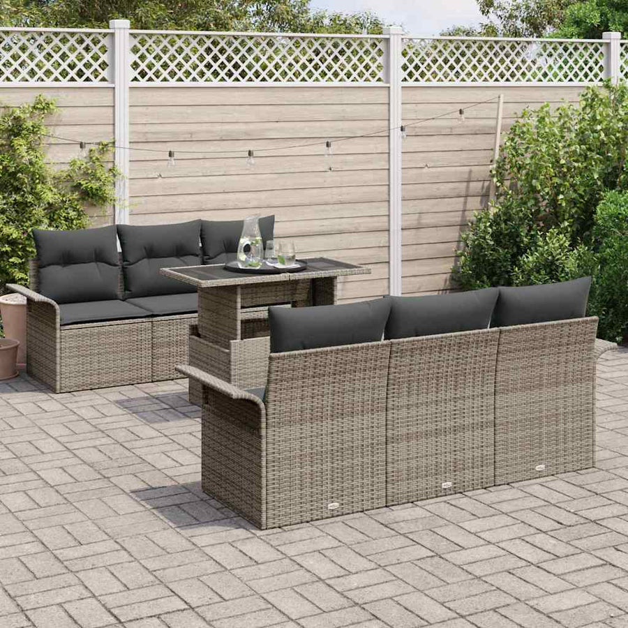 Garden Sofa Set 7 pcs Grey Poly Rattan