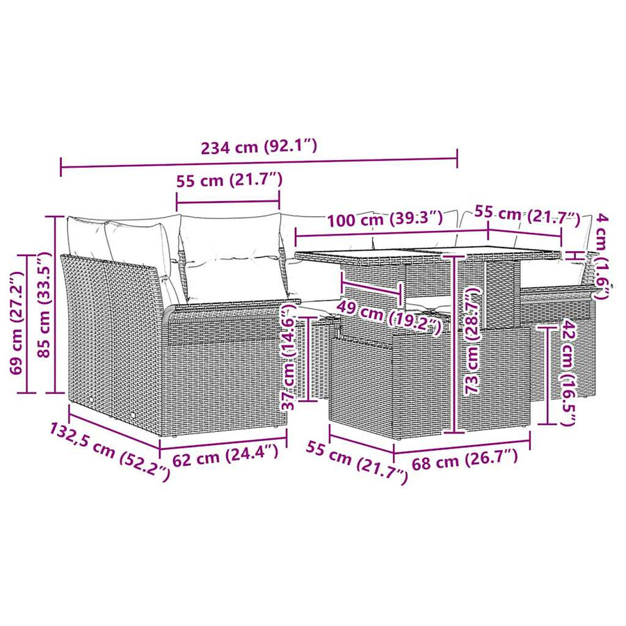 Garden Sofa Set 7 pcs Grey Poly Rattan