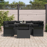 Garden Sofa Set with Cushion 7 pcs Black Poly rattan - Side View