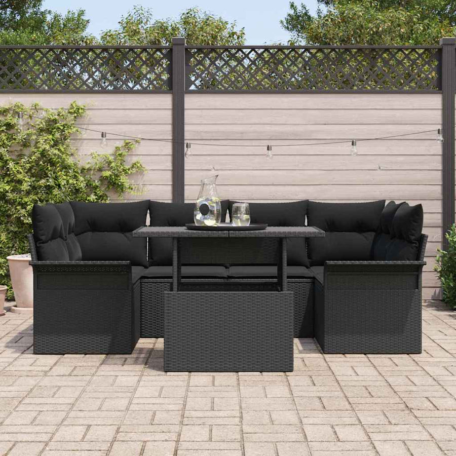 Garden Sofa Set 7 pcs Black Poly Rattan
