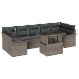 Garden Sofa Set with Cushion 8 pcs Grey Poly Rattan - Front View