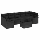 Garden Sofa Set with Cushion 8 pcs Black Poly Rattan - Front View