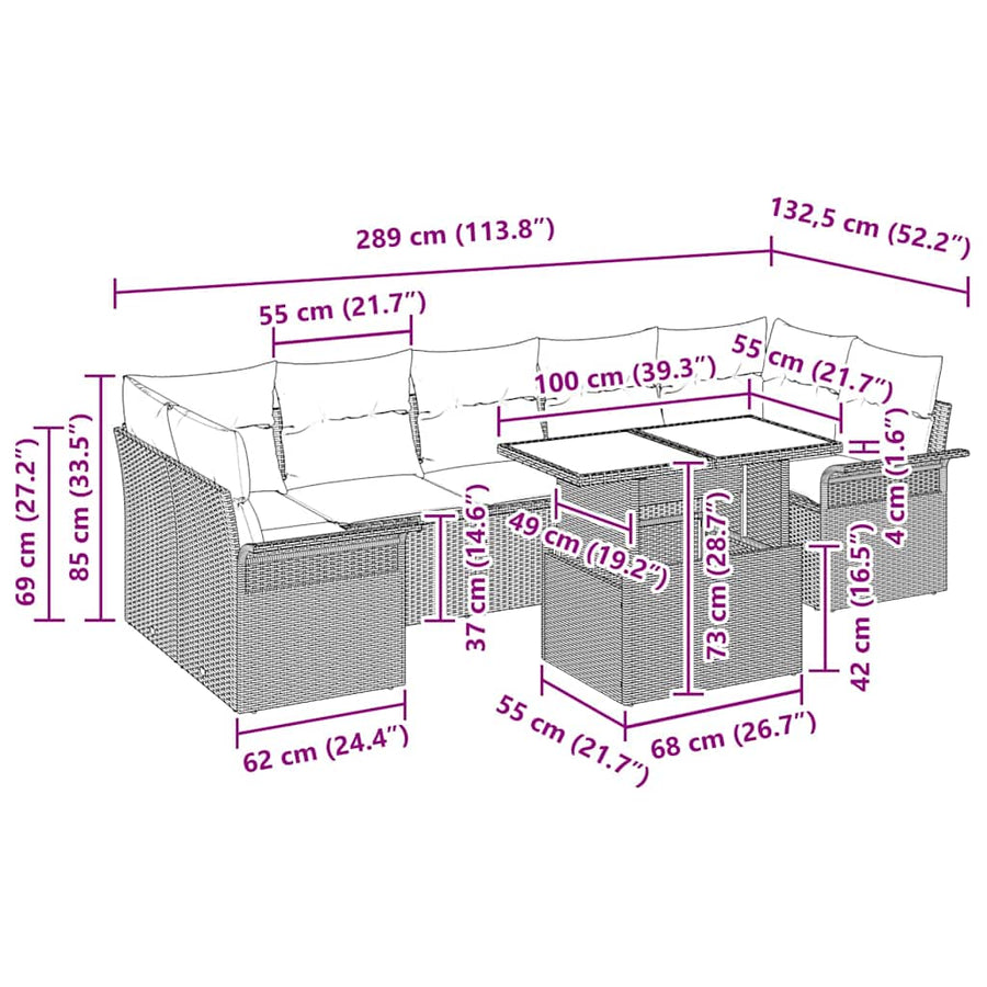 Garden Sofa Set 8 pcs Black Poly Rattan