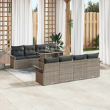 Garden Sofa Set with Cushion 9 pcs Grey Poly Rattan - Side View