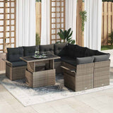 Garden Sofa Set with Cushion 9 pcs Grey Poly Rattan