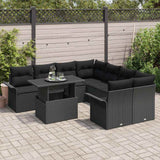 Garden Sofa Set with Cushion 9 pcs Black Poly rattan - Side View
