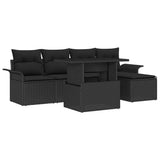 Garden Sofa Set with Cushion 6 pcs Black Poly Rattan - Front View