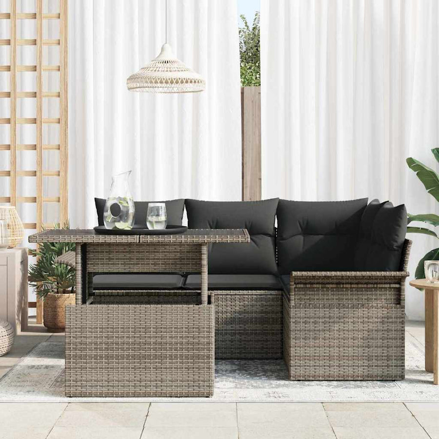 Garden Sofa Set 5 pcs Grey Poly Rattan