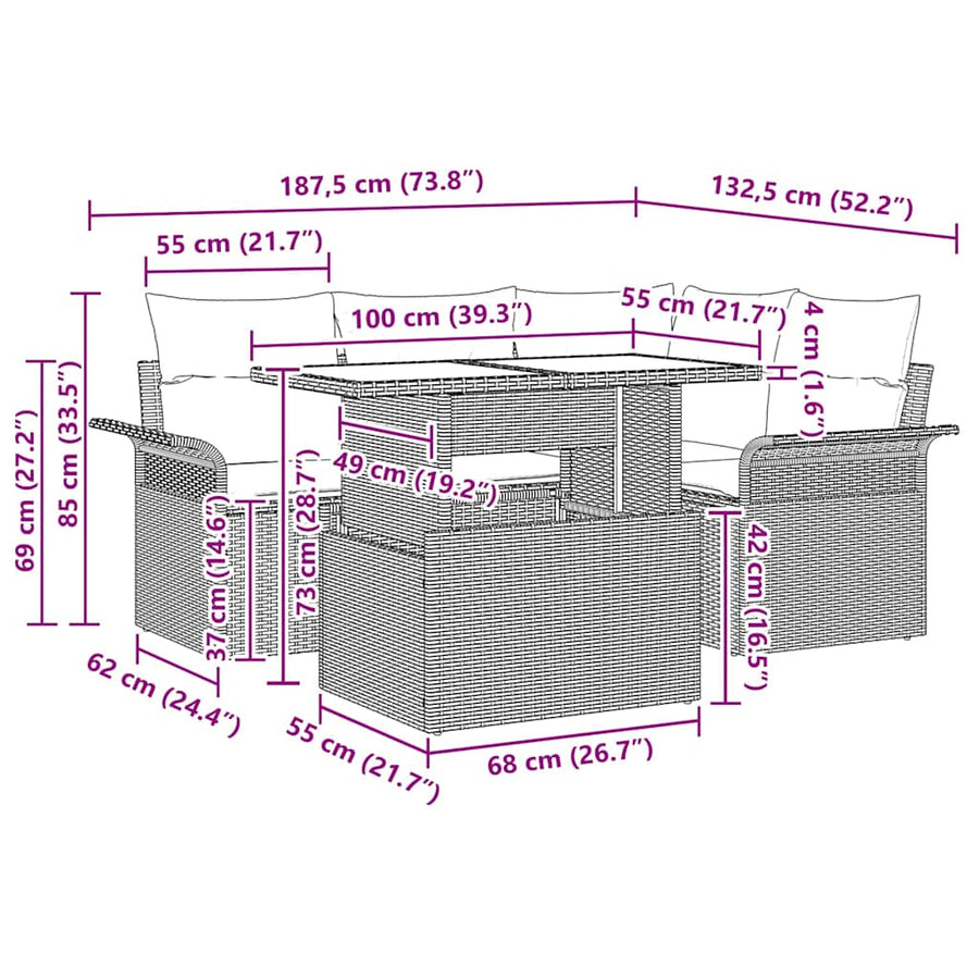 Garden Sofa Set 5 pcs Grey Poly Rattan