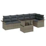 Garden Sofa Set with Cushion 7 pcs Grey Poly rattan - Front View