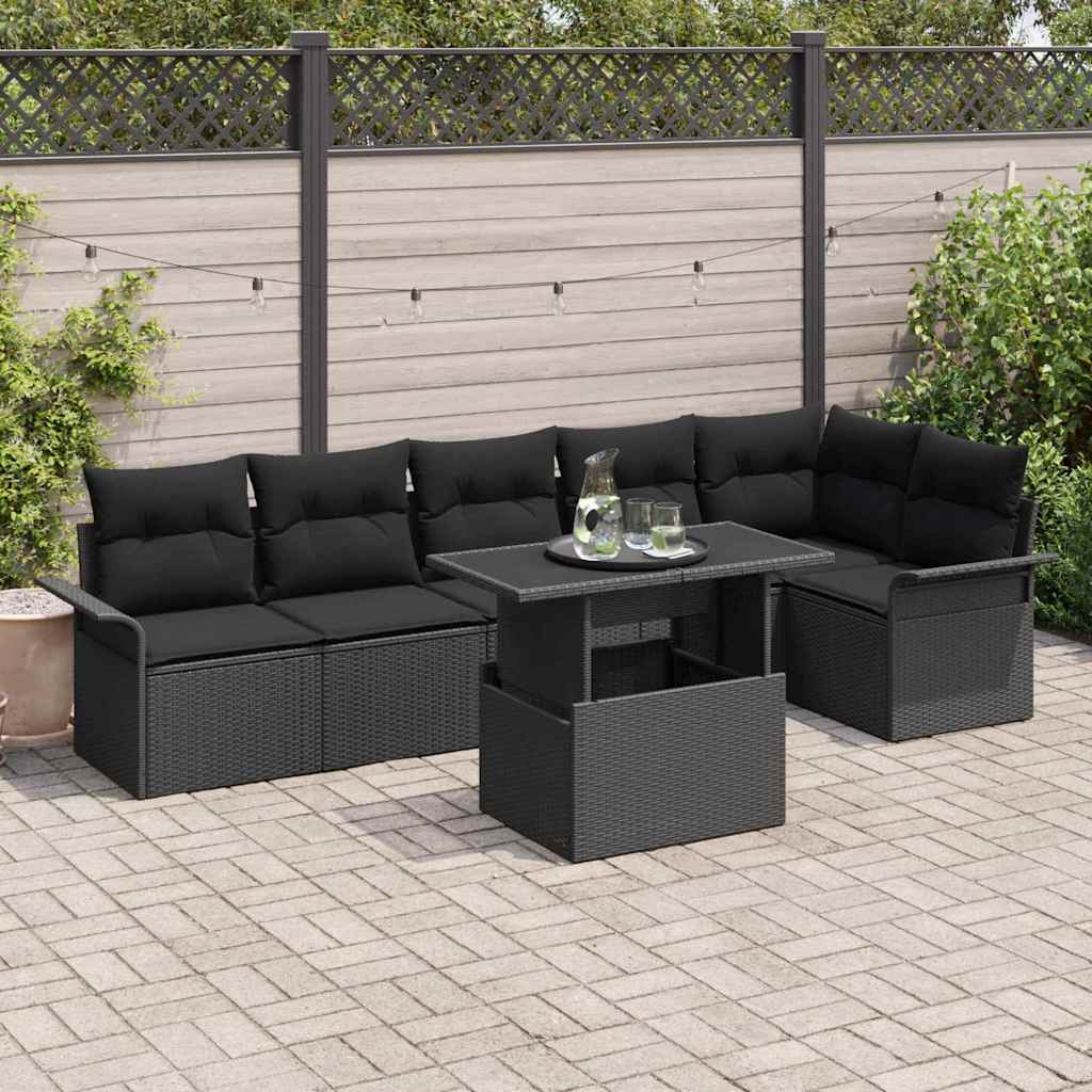 Garden Sofa Set with Cushion 7 pcs Black Poly rattan