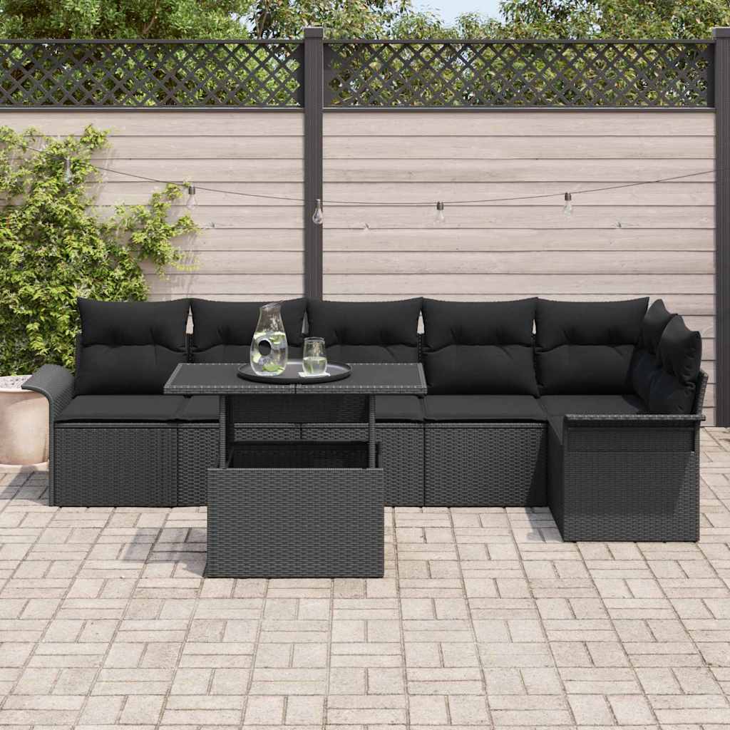 Garden Sofa Set with Cushion 7 pcs Black Poly rattan