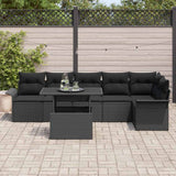 Garden Sofa Set with Cushion 7 pcs Black Poly rattan - Side View