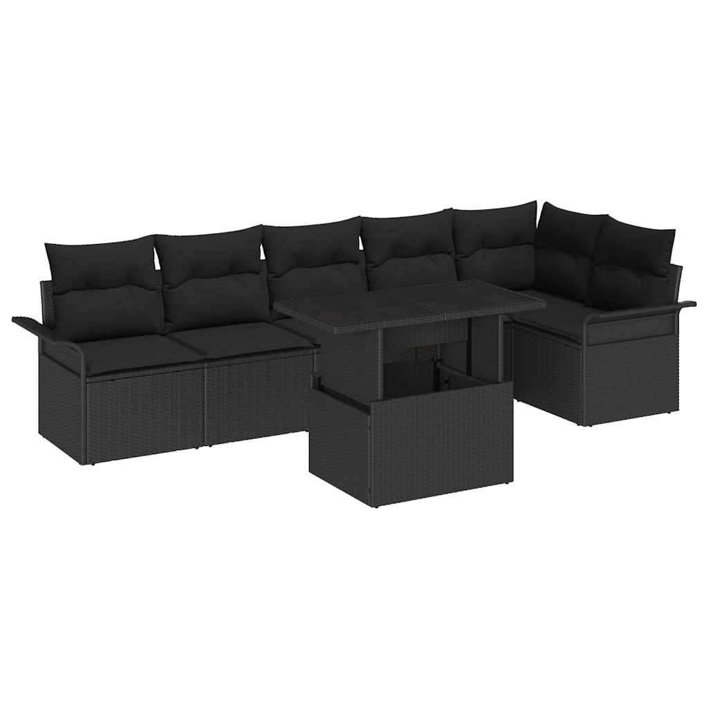 Garden Sofa Set with Cushion 7 pcs Black Poly rattan