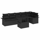Garden Sofa Set with Cushion 7 pcs Black Poly rattan - Front View
