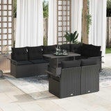 Garden Sofa Set with Cushion 9 pcs Black Poly rattan