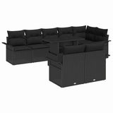 Garden Sofa Set with Cushion 9 pcs Black Poly rattan - Front View