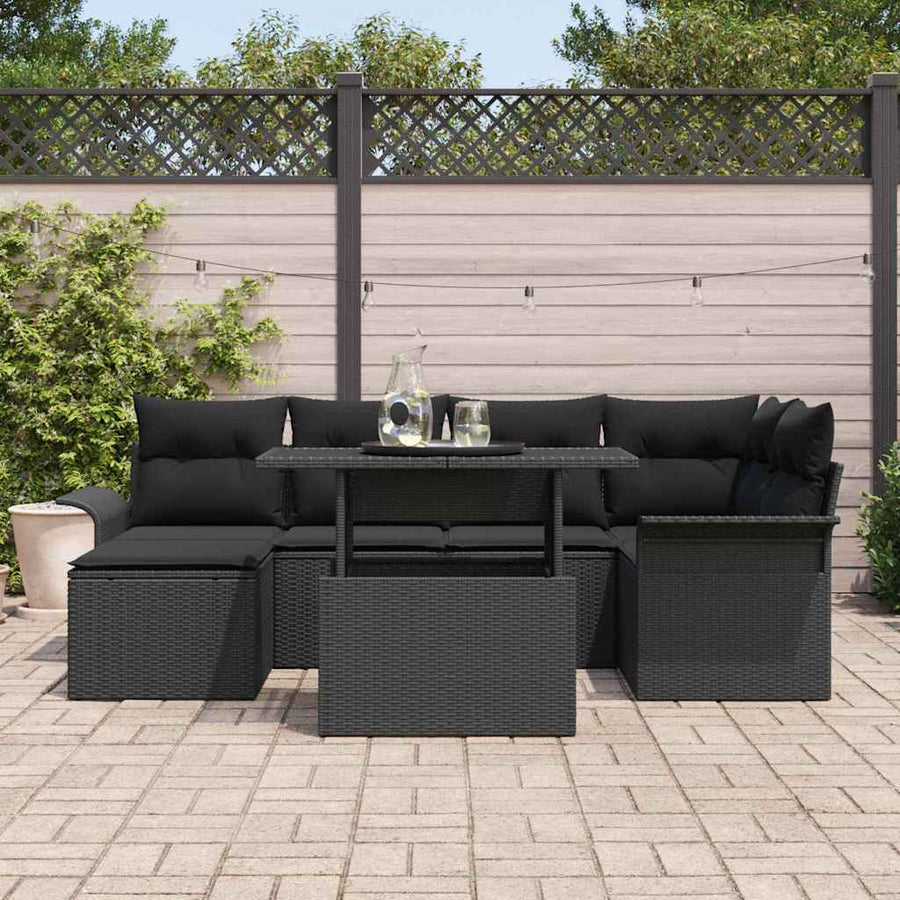 Garden Sofa Set 7 pcs Black Poly rattan