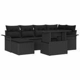 Garden Sofa Set with Cushion 7 pcs Black Poly rattan - Front View