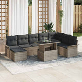 Garden Sofa Set with Cushion 9 pcs Grey Poly Rattan