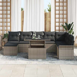 Garden Sofa Set with Cushion 9 pcs Grey Poly rattan - Side View