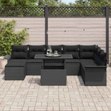 Garden Sofa Set with Cushion 9 pcs Black Poly Rattan
