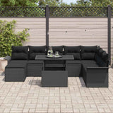 Garden Sofa Set with Cushion 9 pcs Black Poly rattan - Side View