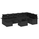 Garden Sofa Set with Cushion 9 pcs Black Poly rattan - Front View