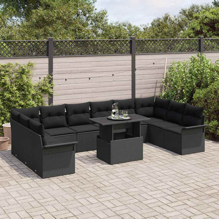 Garden Sofa Set 11 pcs Black Poly rattan