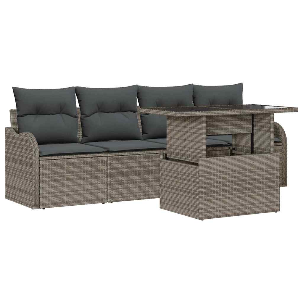 Garden Sofa Set with Cushion 5 pcs Grey Poly rattan