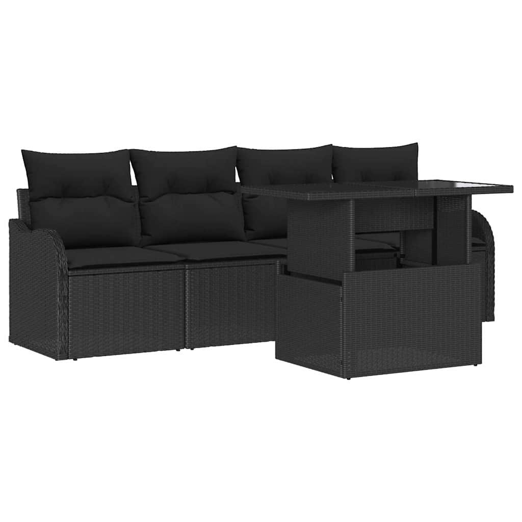 Garden Sofa Set with Cushion 5 pcs Black Poly rattan