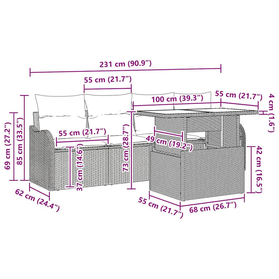 Garden Sofa Set 5 pcs Black Poly rattan