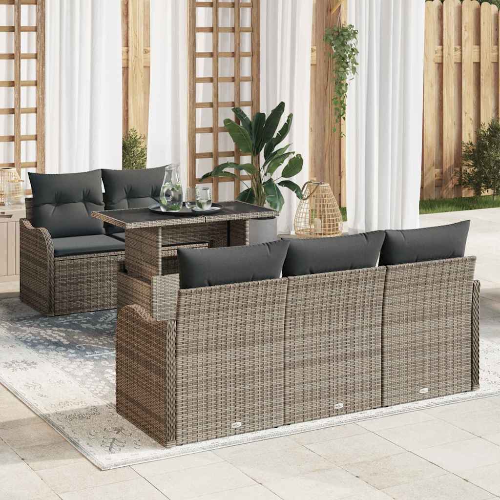 Garden Sofa Set with Cushion 6 pcs Grey Poly Rattan