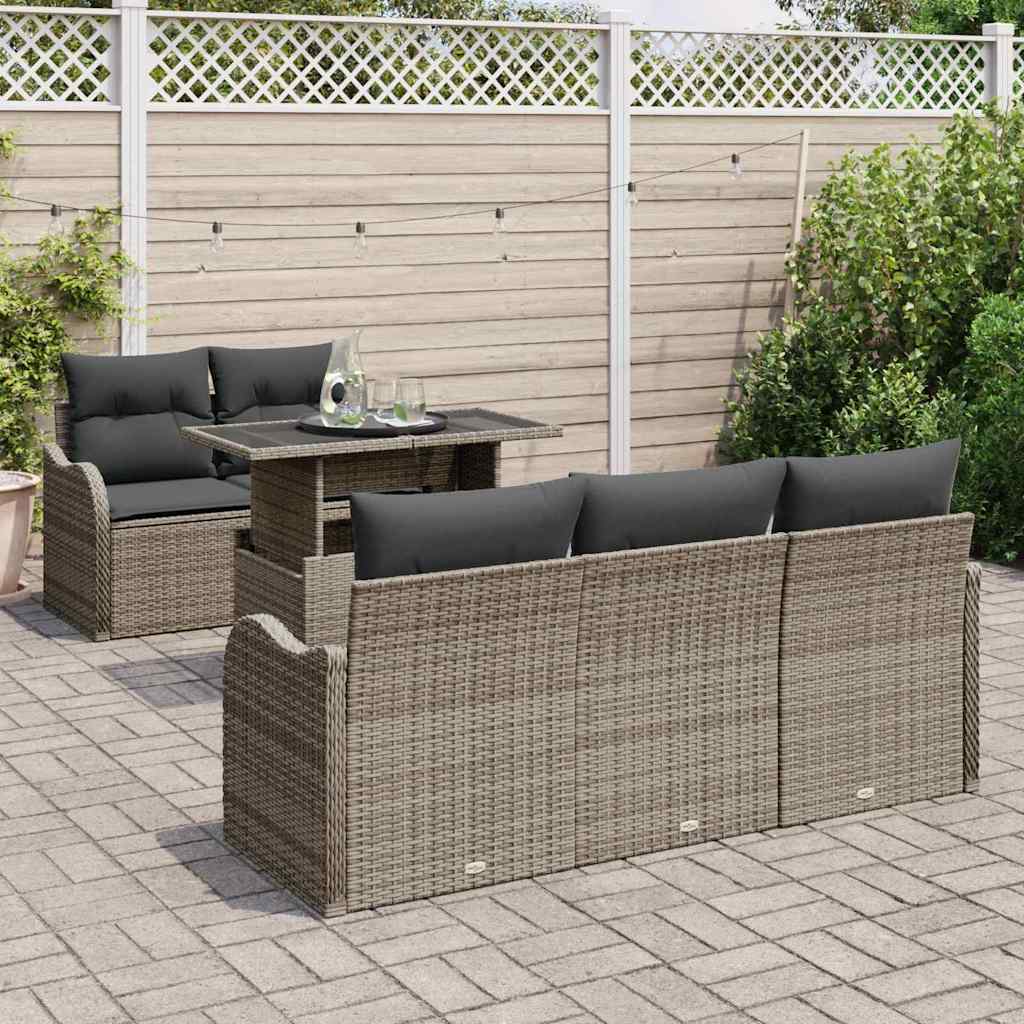 Garden Sofa Set with Cushion 6 pcs Grey Poly Rattan